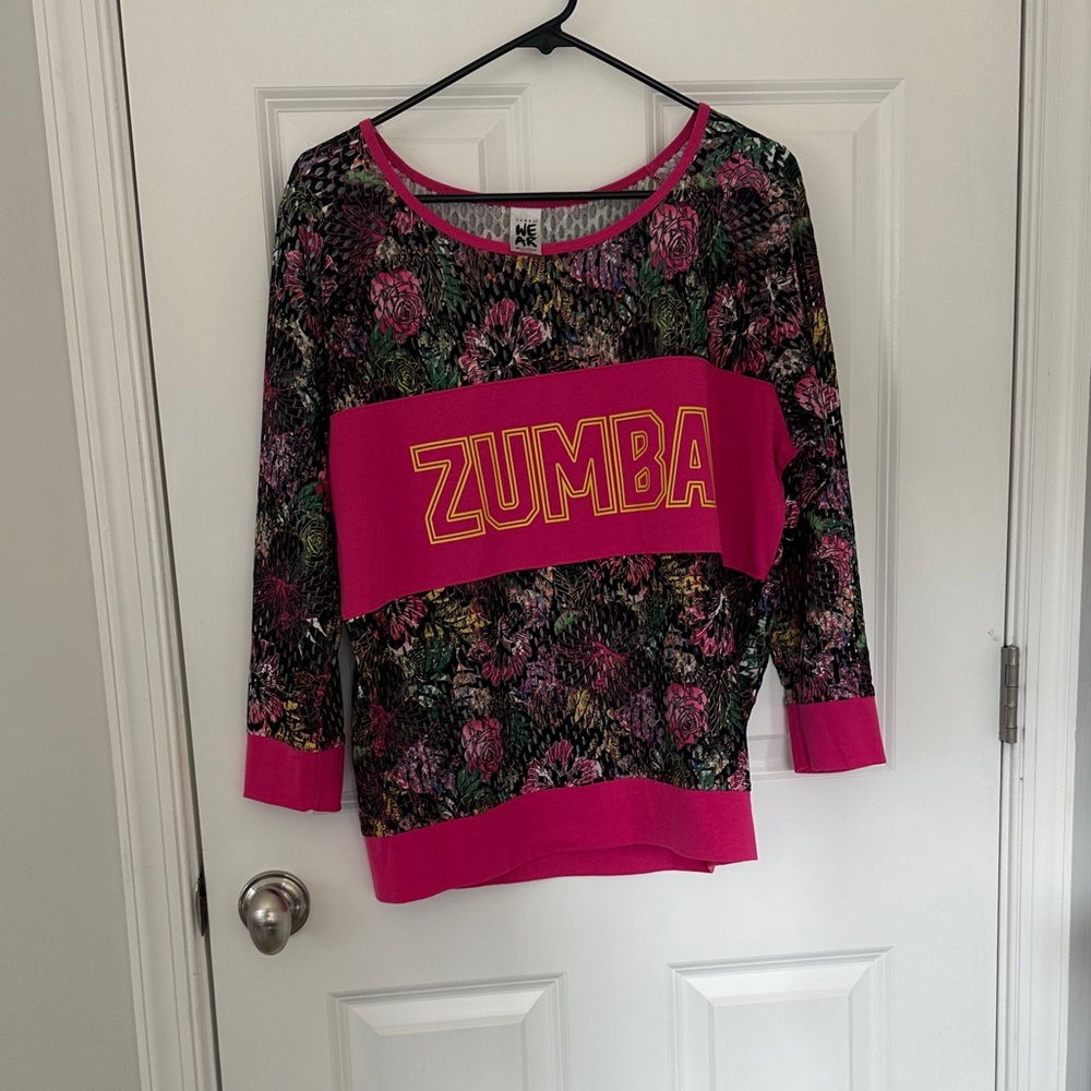 Zumba Fitness Neon Floral Mesh Top in Hot Pink and Yellow